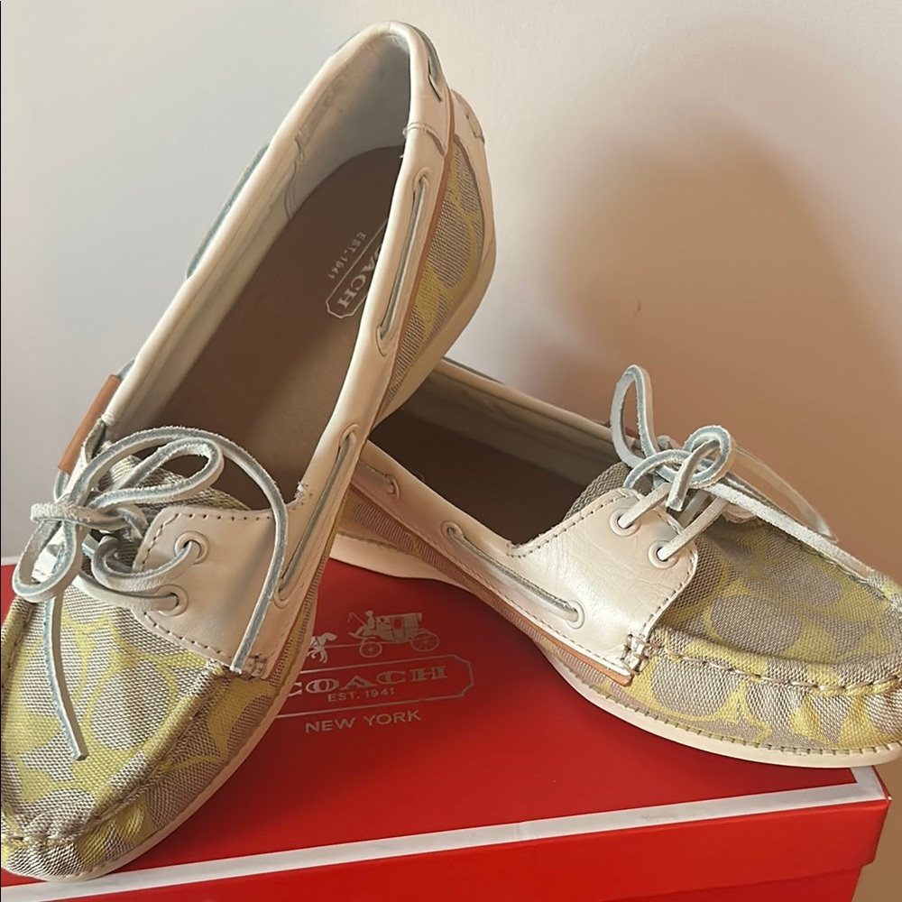 Coach Yellow and Cream Loafers with Casual Slip-On Design